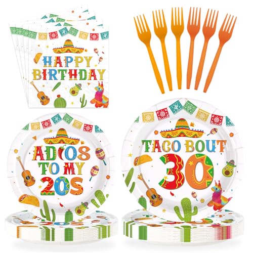 96 Pcs Taco 30th Birthday Party Plates and Napkins - Grencian