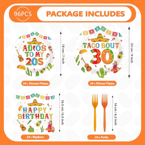 96 Pcs Taco 30th Birthday Party Plates and Napkins - Grencian