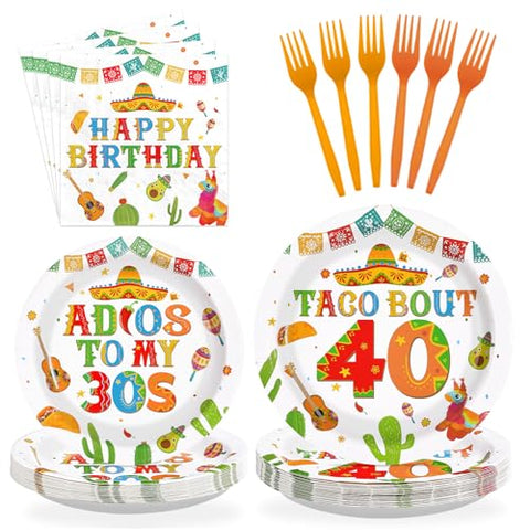 96 Pcs Taco 40th Birthday Party Plates and Napkins - Grencian