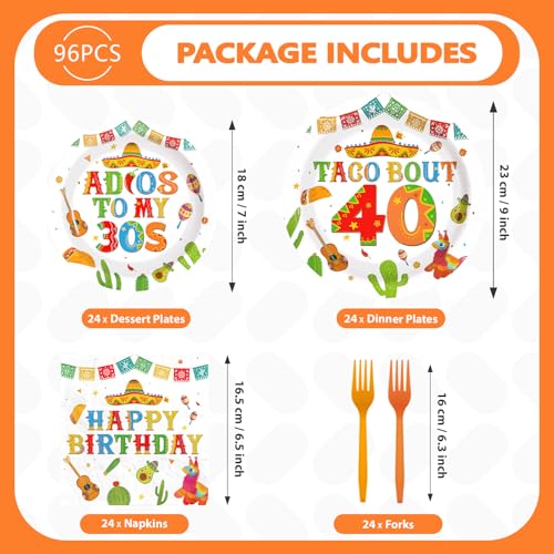 96 Pcs Taco 40th Birthday Party Plates and Napkins - Grencian
