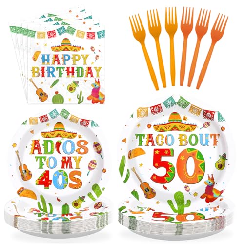 96 Pcs Taco 50th Birthday Party Plates and Napkins - Grencian