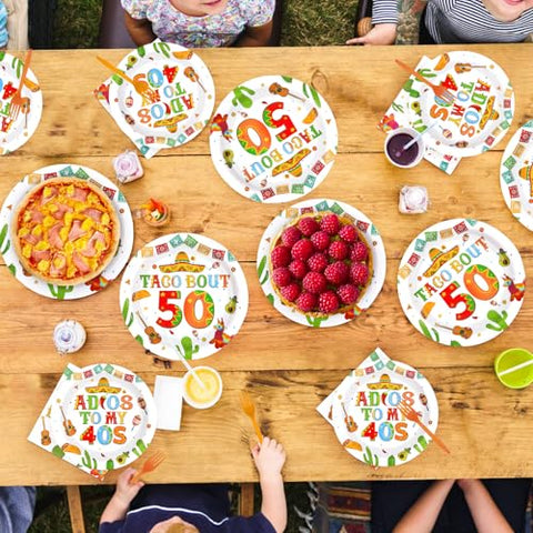 96 Pcs Taco 50th Birthday Party Plates and Napkins - Grencian