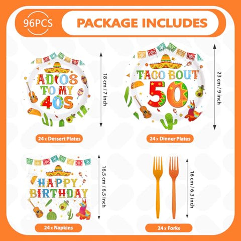 96 Pcs Taco 50th Birthday Party Plates and Napkins - Grencian