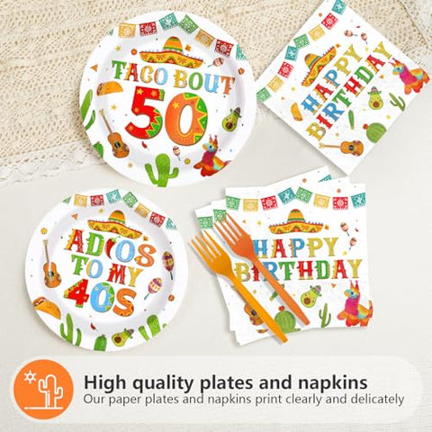 96 Pcs Taco 50th Birthday Party Plates and Napkins - Grencian
