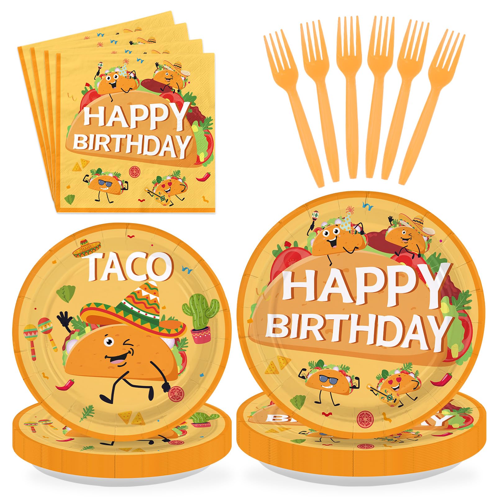 96 Pcs Taco Birthday Party Plates and Napkins - Grencian