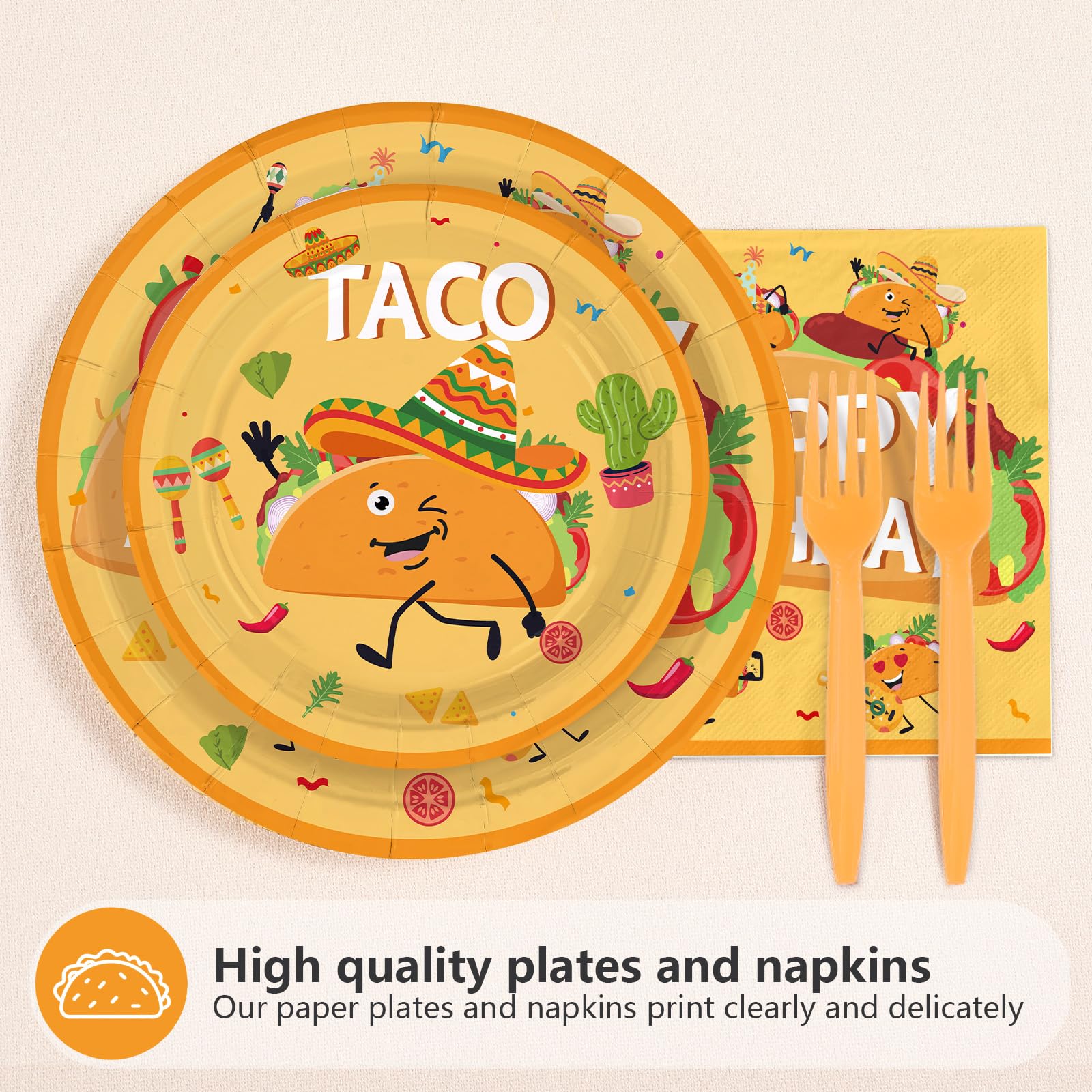 96 Pcs Taco Birthday Party Plates and Napkins - Grencian