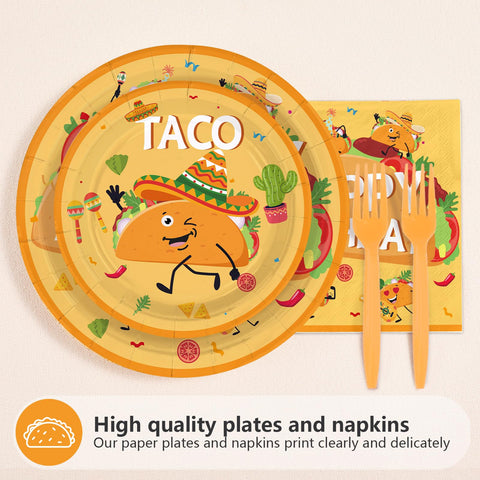 96 Pcs Taco Birthday Party Plates and Napkins - Grencian