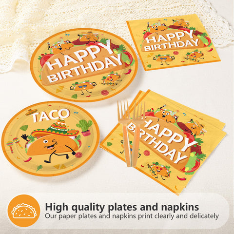 96 Pcs Taco Birthday Party Plates and Napkins - Grencian