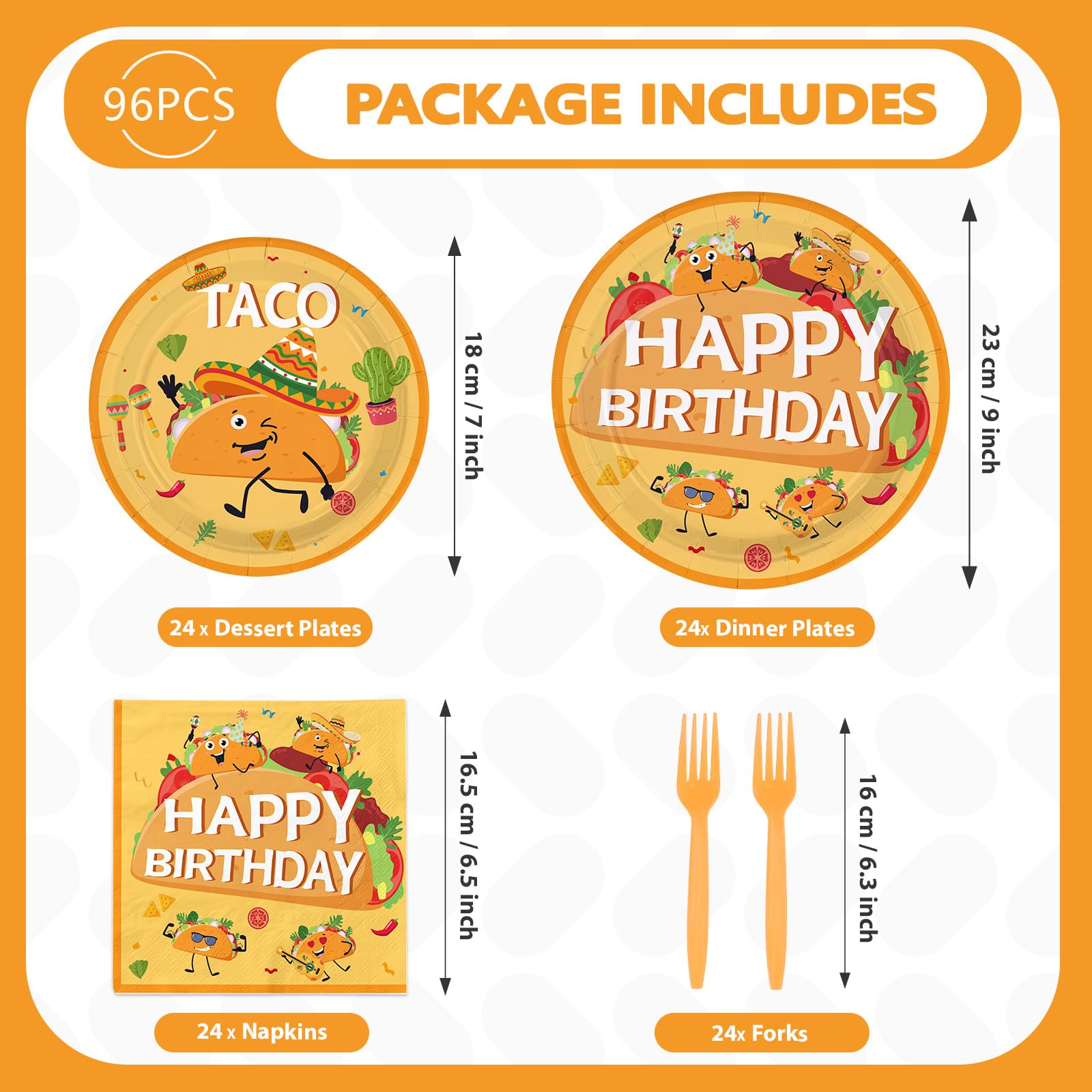 96 Pcs Taco Birthday Party Plates and Napkins - Grencian