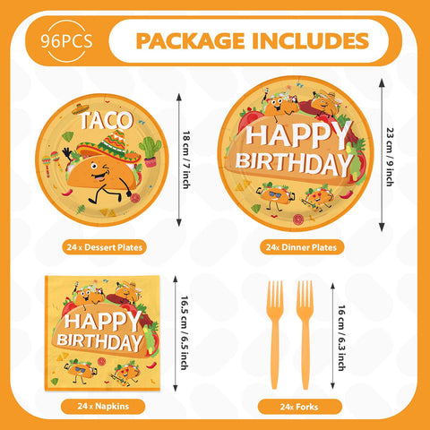 96 Pcs Taco Birthday Party Plates and Napkins - Grencian