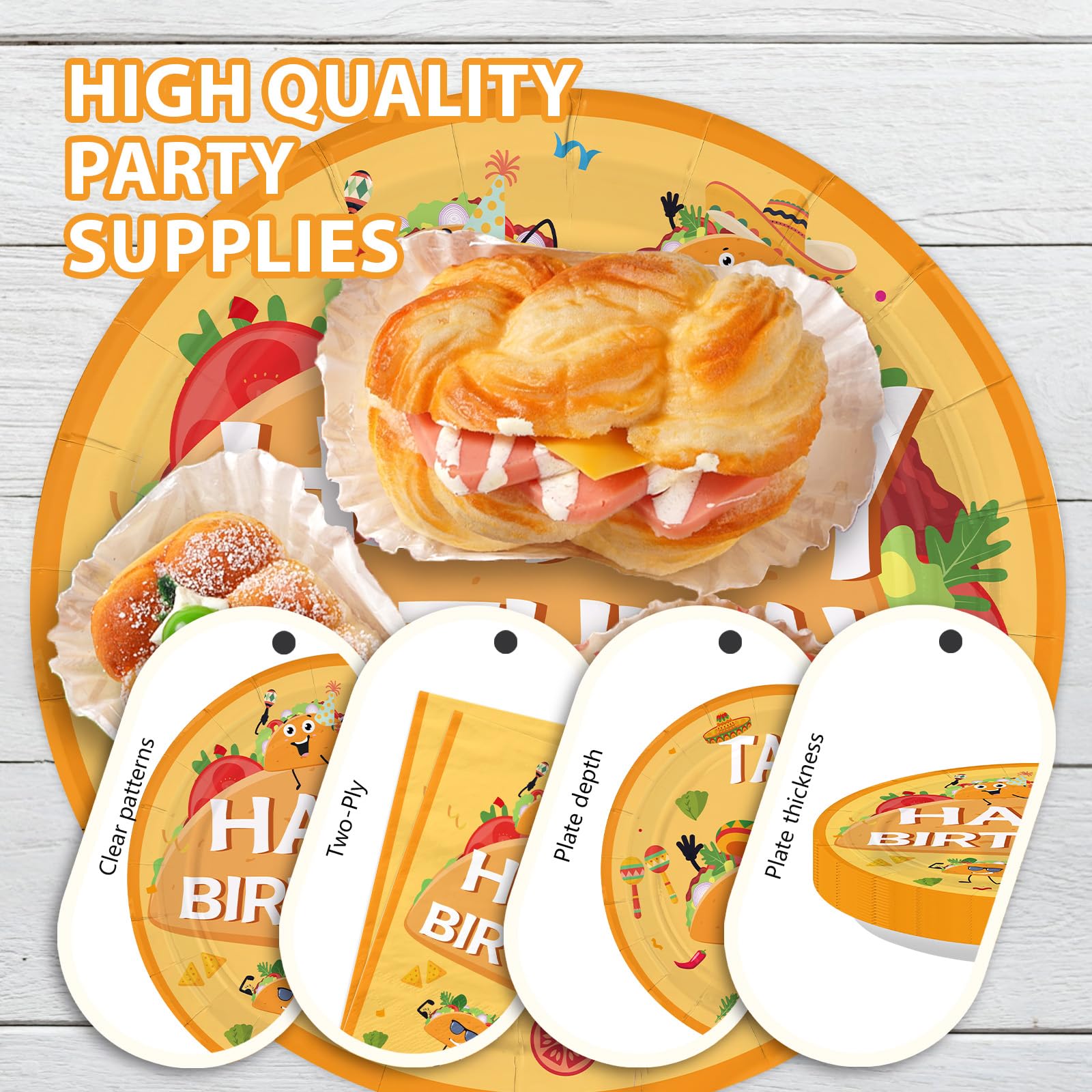 96 Pcs Taco Birthday Party Plates and Napkins - Grencian