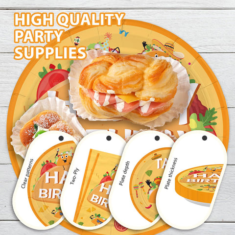 96 Pcs Taco Birthday Party Plates and Napkins - Grencian