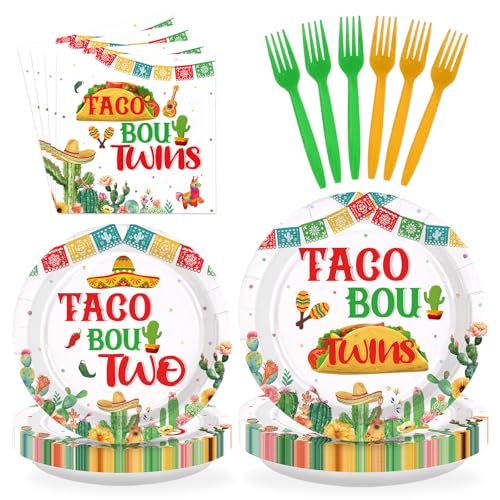96 Pcs Taco Twins Party Plates and Napkins - Grencian