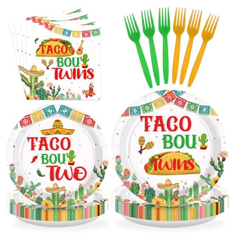 96 Pcs Taco Twins Party Plates and Napkins - Grencian