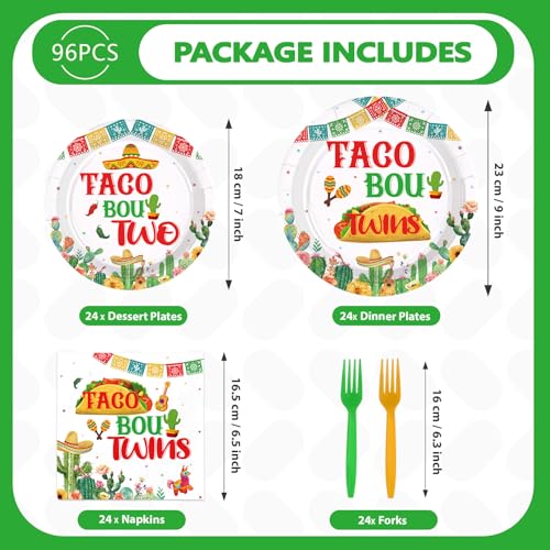 96 Pcs Taco Twins Party Plates and Napkins - Grencian
