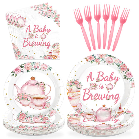 96 Pcs Tea Baby Shower Party Plates and Napkins - Grencian