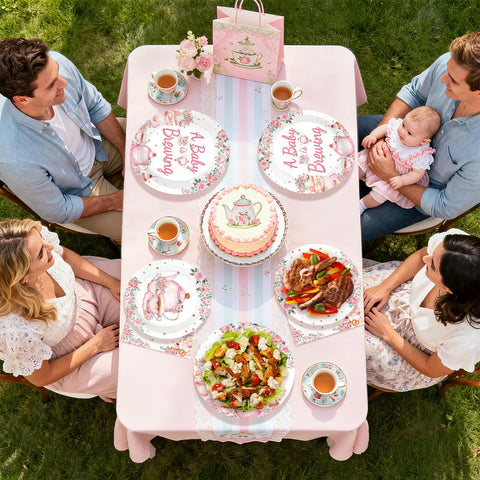 96 Pcs Tea Baby Shower Party Plates and Napkins - Grencian