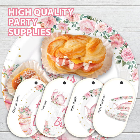 96 Pcs Tea Baby Shower Party Plates and Napkins - Grencian