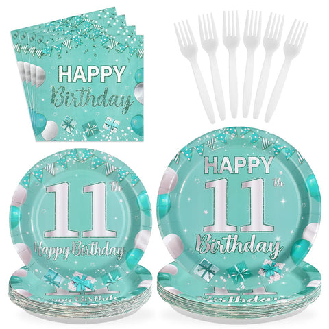 96 Pcs Teal 11st Birthday Party Plates and Napkins