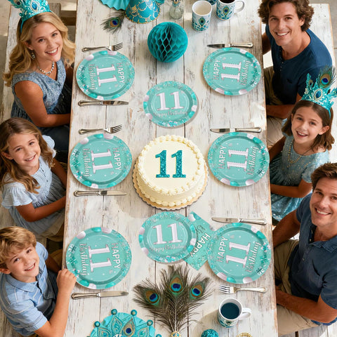 96 Pcs Teal 11st Birthday Party Plates and Napkins