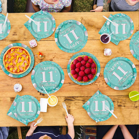 96 Pcs Teal 11st Birthday Party Plates and Napkins