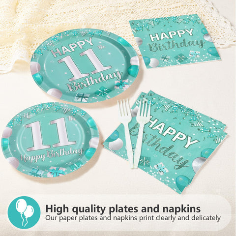 96 Pcs Teal 11st Birthday Party Plates and Napkins