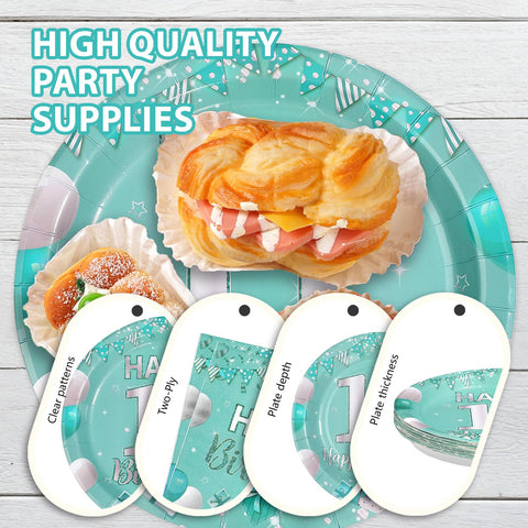 96 Pcs Teal 11st Birthday Party Plates and Napkins
