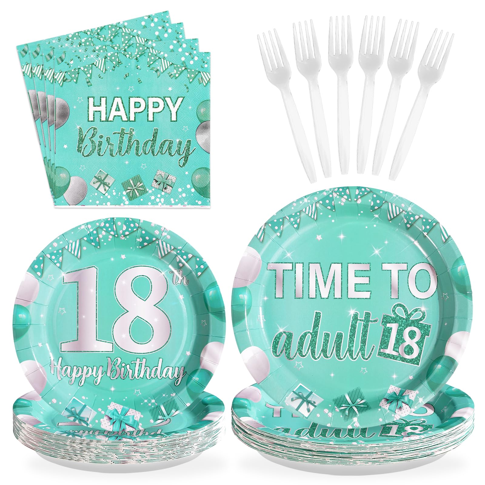 96 Pcs Teal 18th Birthday Party Plates and Napkins - Grencian