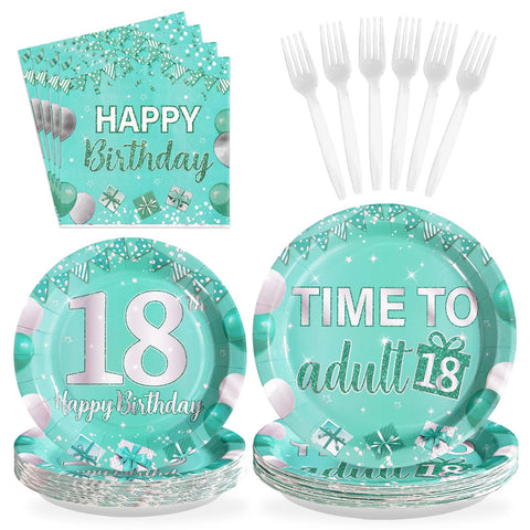 96 Pcs Teal 18th Birthday Party Plates and Napkins - Grencian