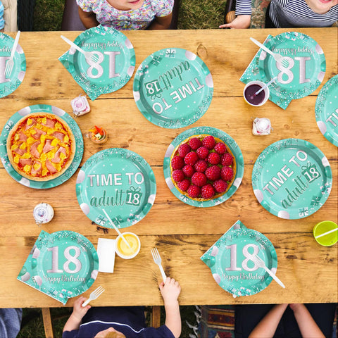 96 Pcs Teal 18th Birthday Party Plates and Napkins - Grencian