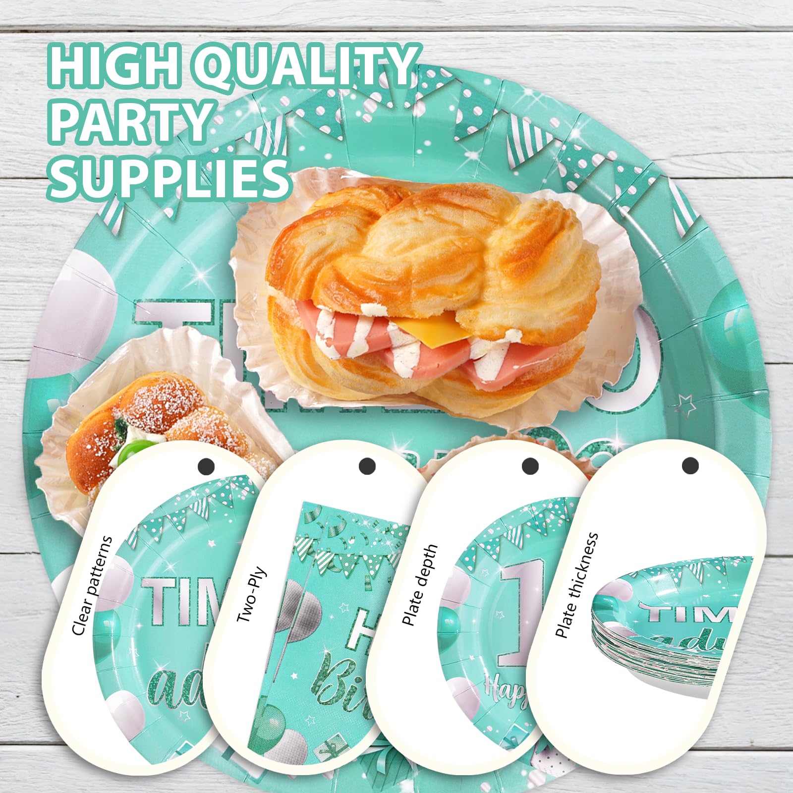 96 Pcs Teal 18th Birthday Party Plates and Napkins - Grencian