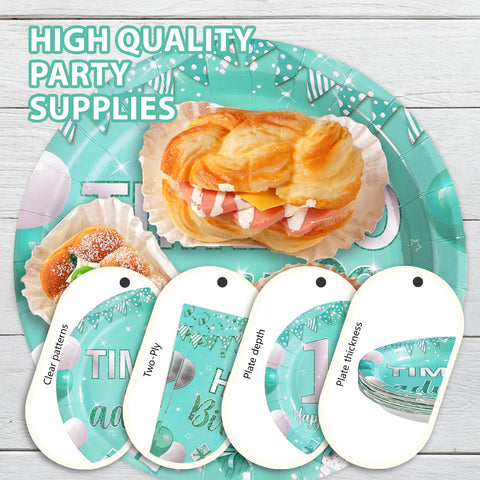 96 Pcs Teal 18th Birthday Party Plates and Napkins - Grencian