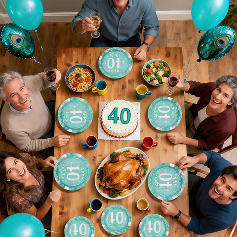 96 Pcs Teal 40th Birthday Party Plates and Napkins - Grencian