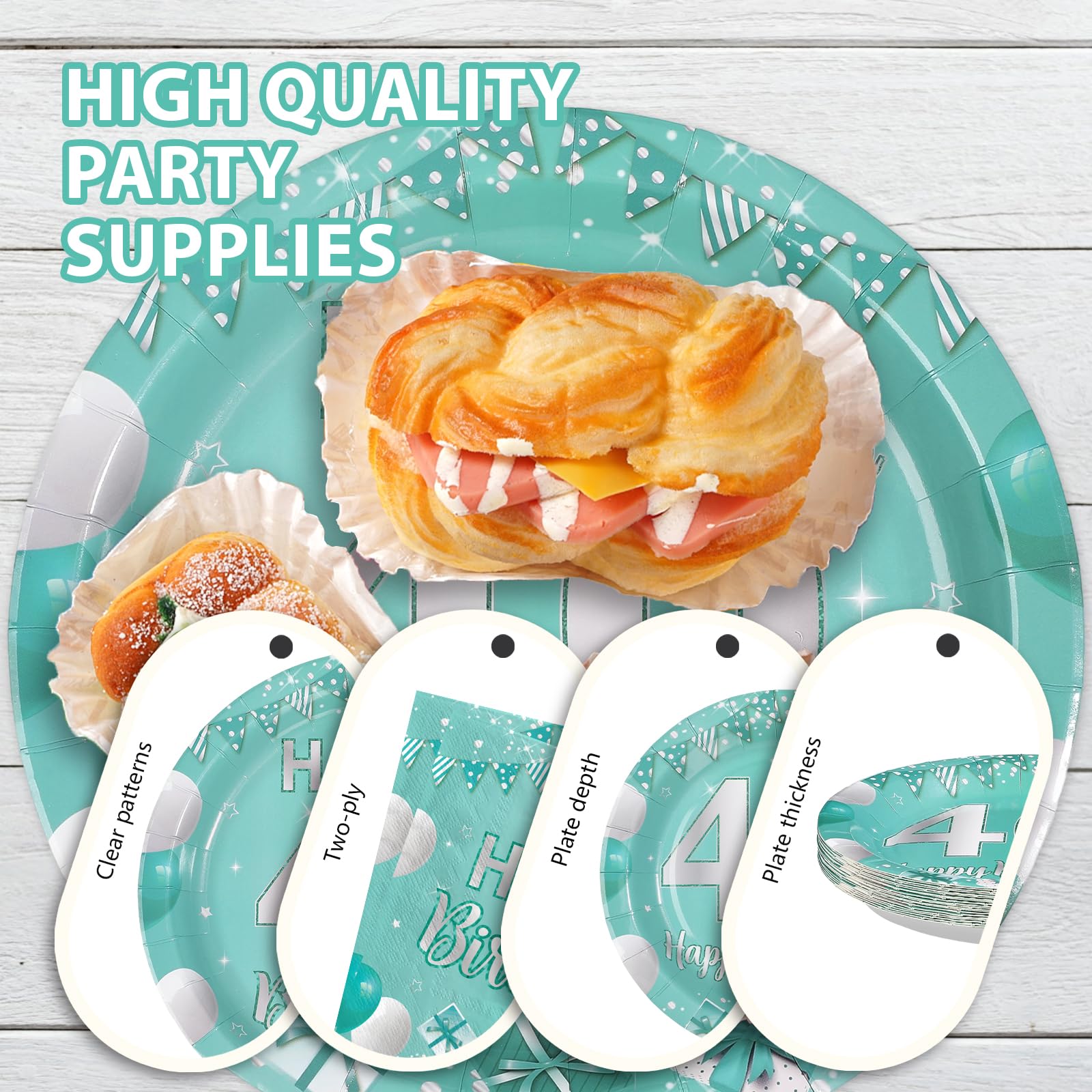 96 Pcs Teal 40th Birthday Party Plates and Napkins - Grencian