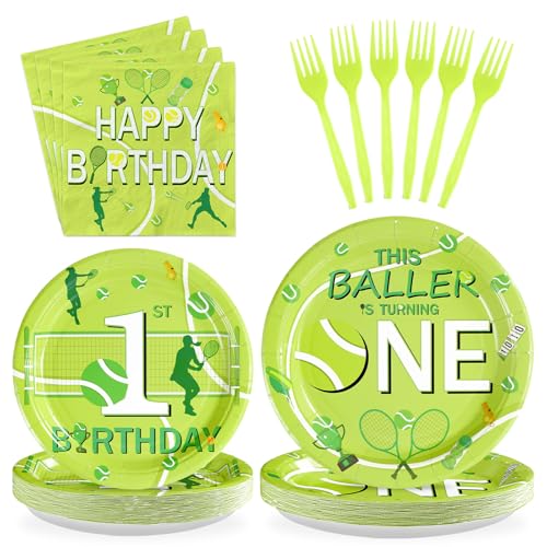 96 Pcs Tennis 1st Birthday Party Plates and Napkins - Grencian
