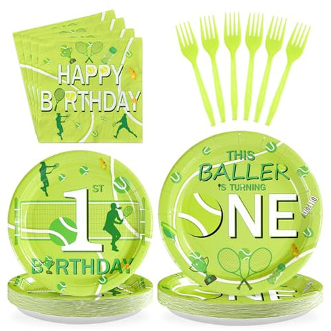 96 Pcs Tennis 1st Birthday Party Plates and Napkins - Grencian