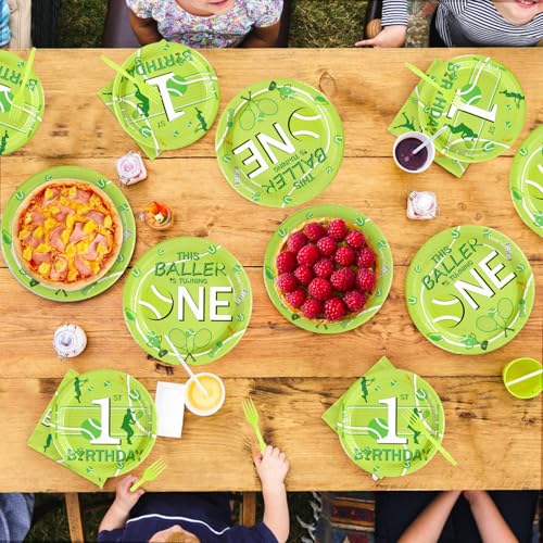 96 Pcs Tennis 1st Birthday Party Plates and Napkins - Grencian