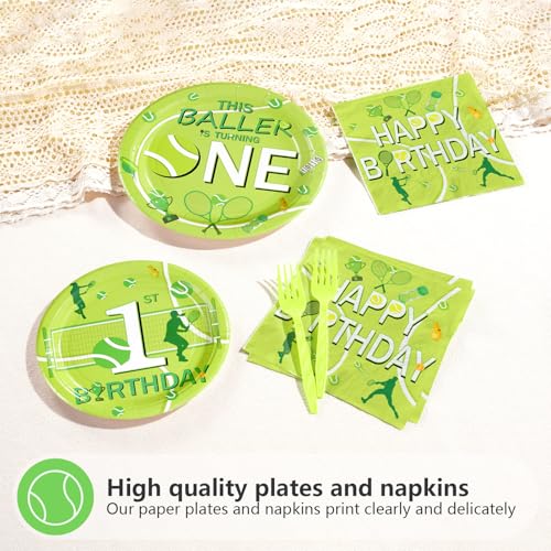 96 Pcs Tennis 1st Birthday Party Plates and Napkins - Grencian
