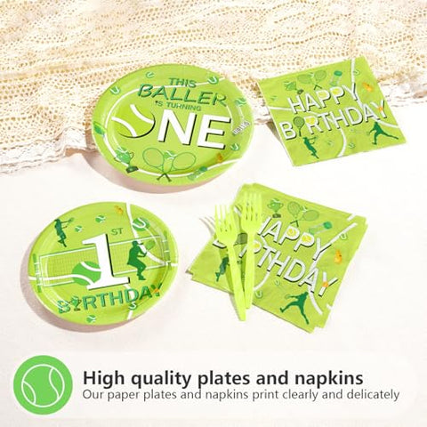 96 Pcs Tennis 1st Birthday Party Plates and Napkins - Grencian