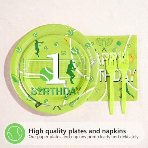 96 Pcs Tennis 1st Birthday Party Plates and Napkins - Grencian