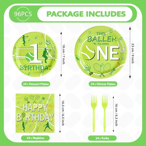 96 Pcs Tennis 1st Birthday Party Plates and Napkins - Grencian