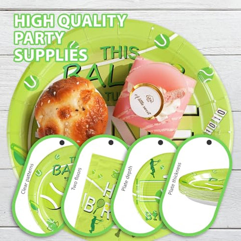 96 Pcs Tennis 1st Birthday Party Plates and Napkins - Grencian