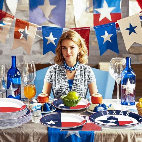96 Pcs Texas State Flag Party Plates and Napkins - Grencian