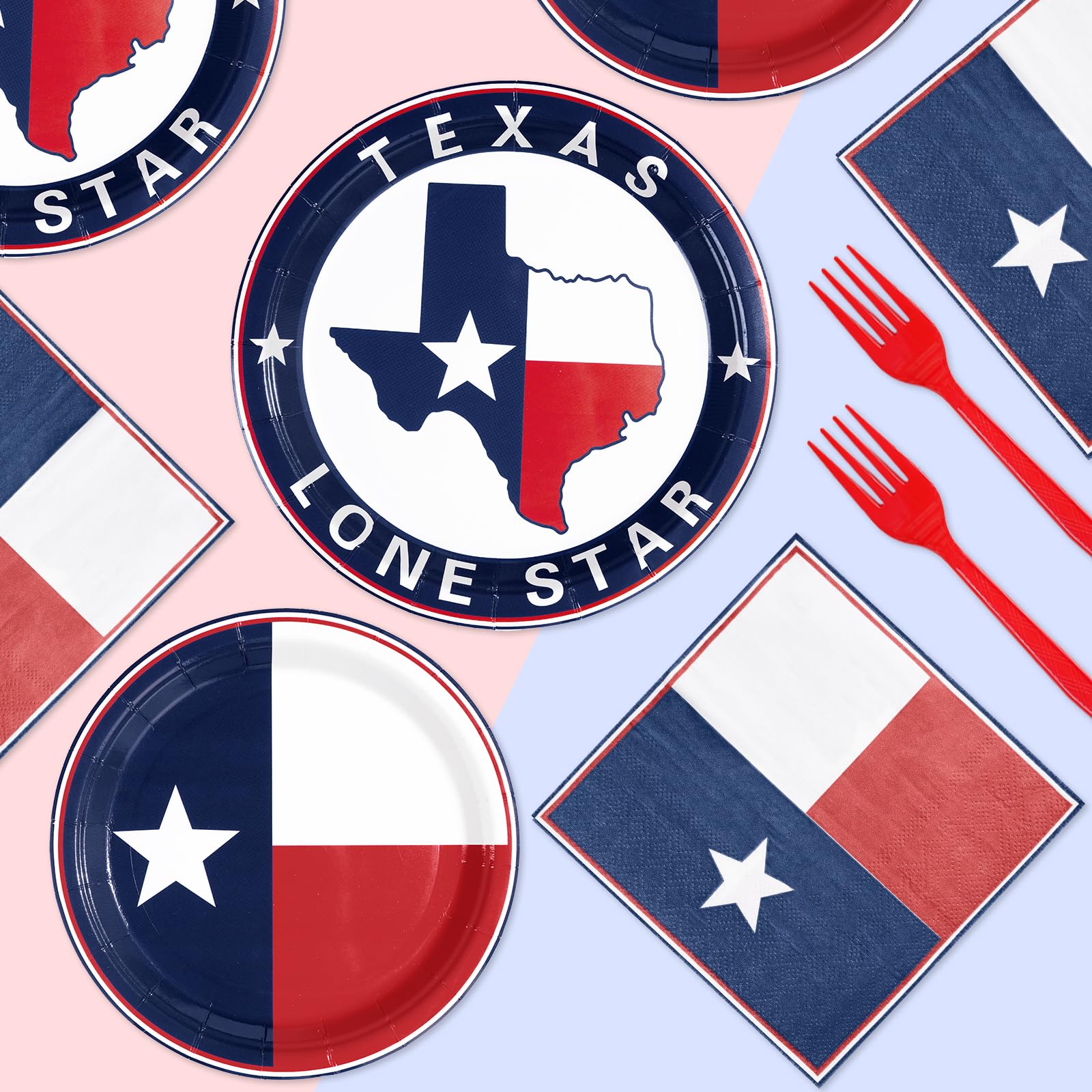 96 Pcs Texas State Flag Party Plates and Napkins - Grencian