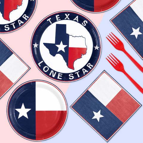 96 Pcs Texas State Flag Party Plates and Napkins - Grencian