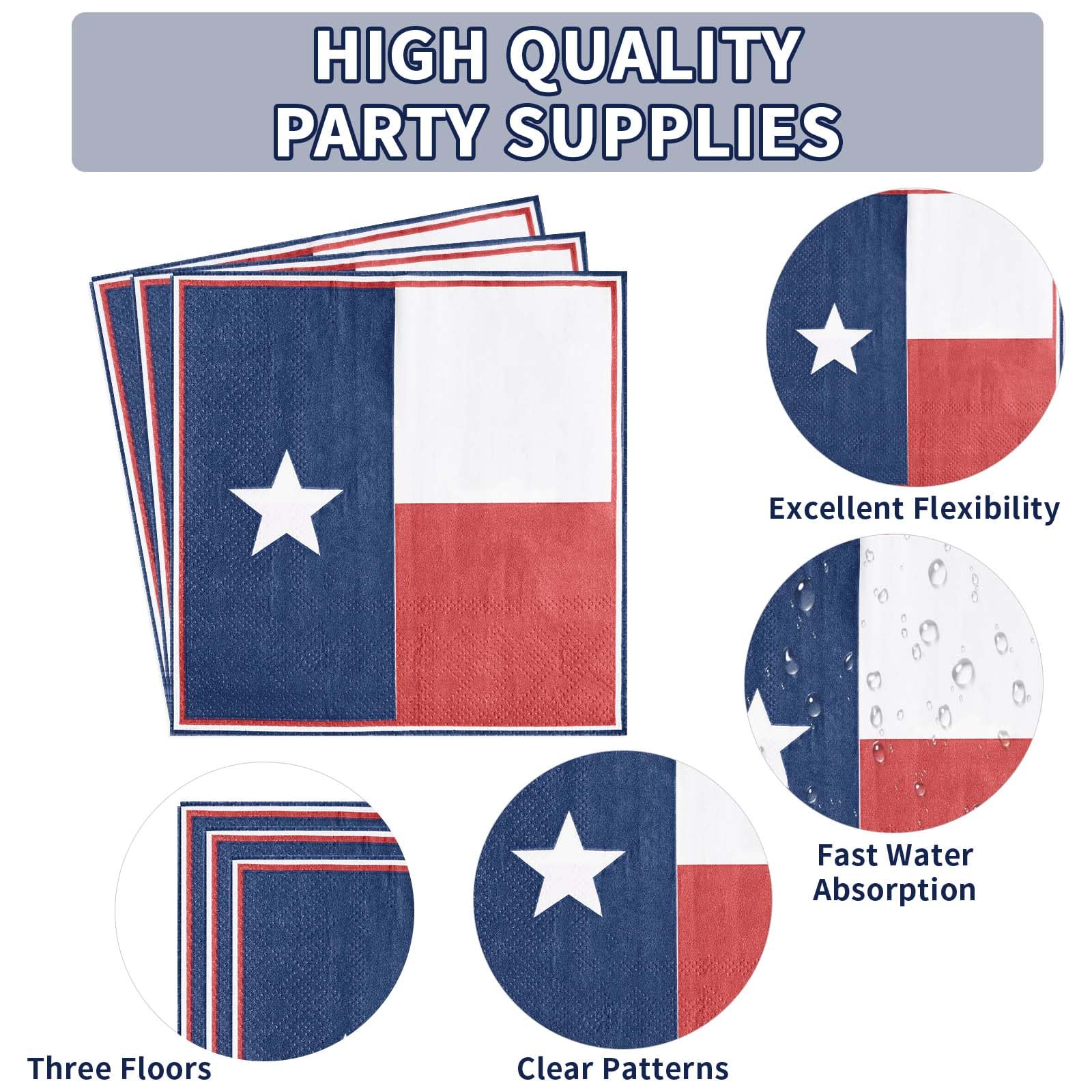96 Pcs Texas State Flag Party Plates and Napkins - Grencian