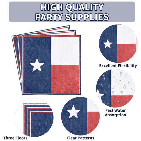 96 Pcs Texas State Flag Party Plates and Napkins - Grencian