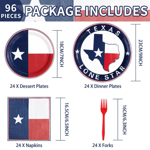 96 Pcs Texas State Flag Party Plates and Napkins - Grencian