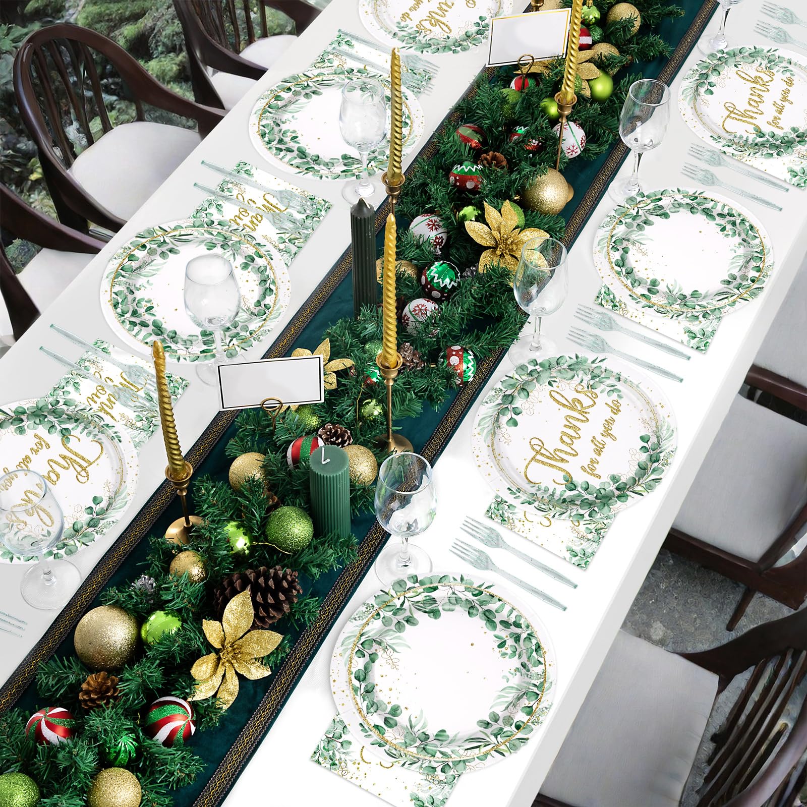 96 Pcs Thank You Party Plates and Napkins - Grencian
