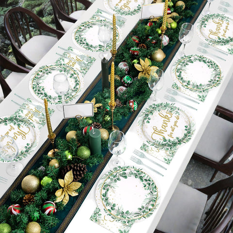 96 Pcs Thank You Party Plates and Napkins - Grencian
